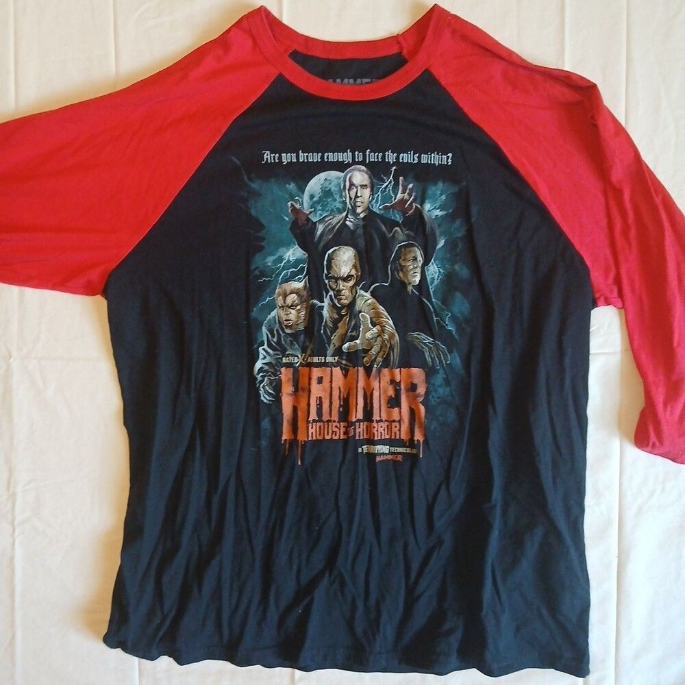 Hammer House of Horror  Dracula Wolfman Mummy Frankenstein Baseball Shirt Sz 2XL